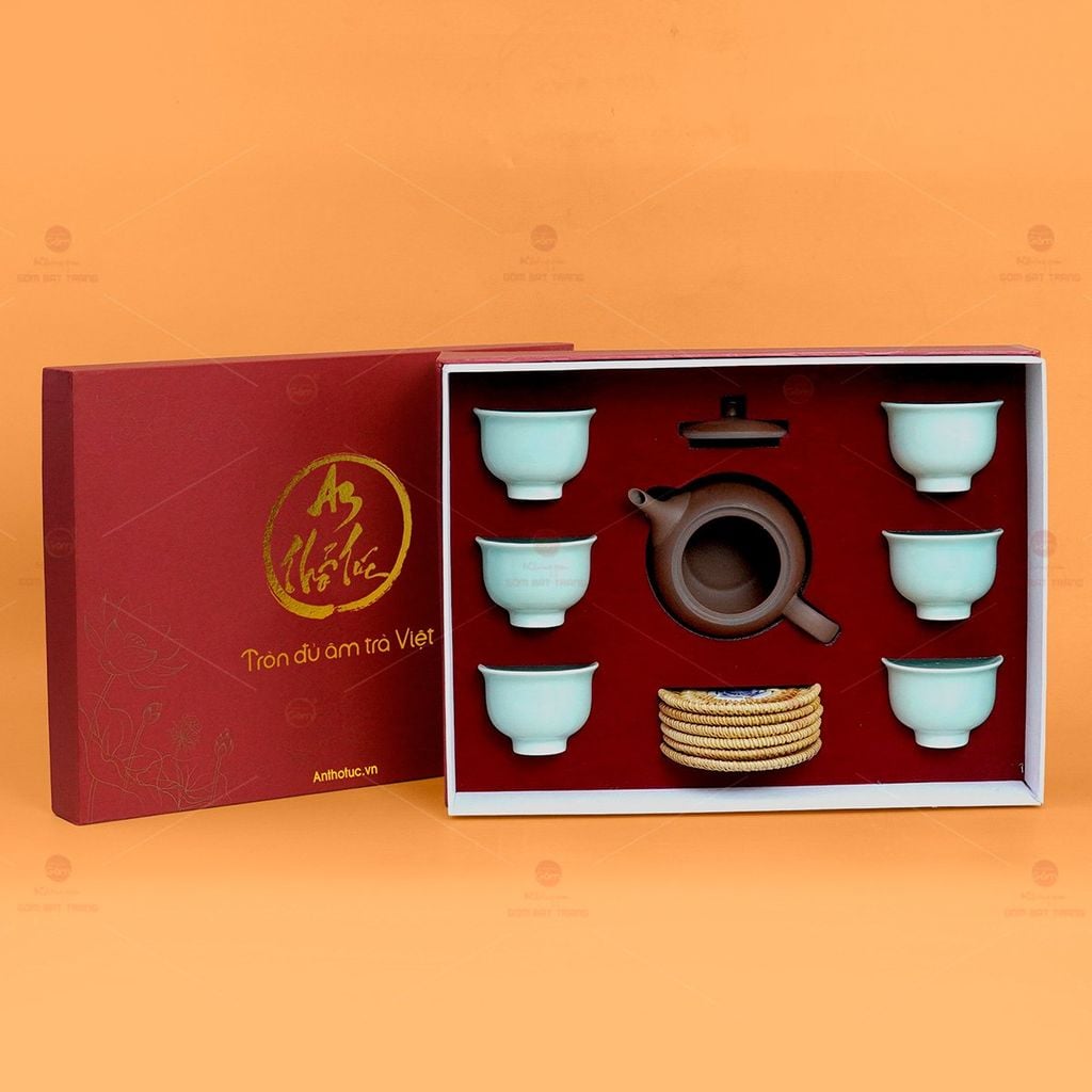 Bộ Ấm Chén An Thổ Túc Trăng To Dáng Mới (Chén Men Tro)