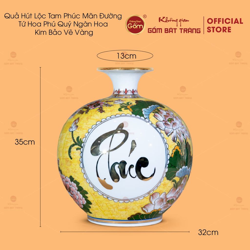 Quả Hút Lộc Tam Phúc Mãn Đường Tứ Hoa Phú Quý Ngàn Hoa Kim Bảo Vẽ Vàng