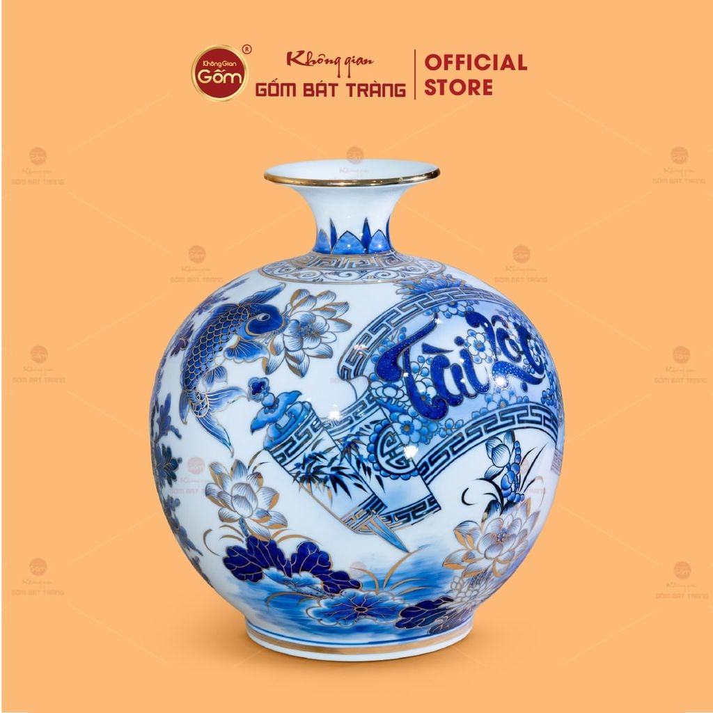 Quả Hút Lộc Cuốn Thư Tài Lộc Hoa Ngư Tụ Khánh Bạch Bảo Vẽ Vàng