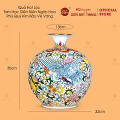 Quả Hút Lộc Tam Hạc Diên Niên Ngàn Hoa Phú Quý Kim Bảo Vẽ Vàng
