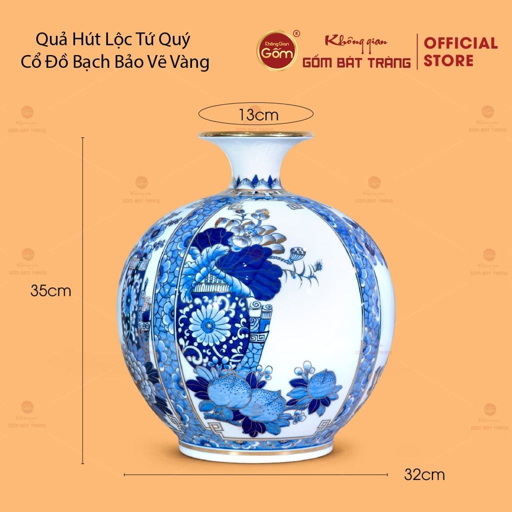 Quả Hút Lộc Tứ Quý Cổ Đồ Bạch Bảo Vẽ Vàng