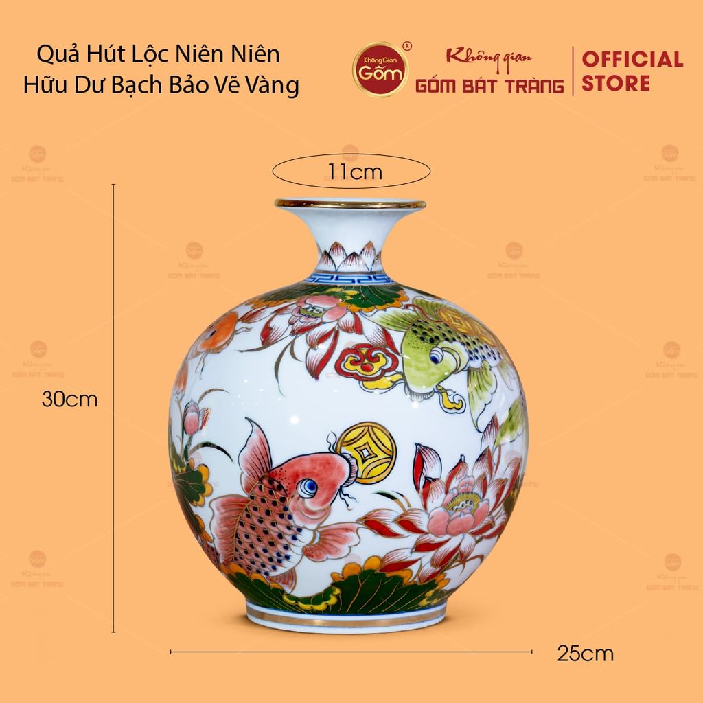 Quả Hút Lộc Niên Niên Hữu Dư Bạch Bảo Vẽ Vàng
