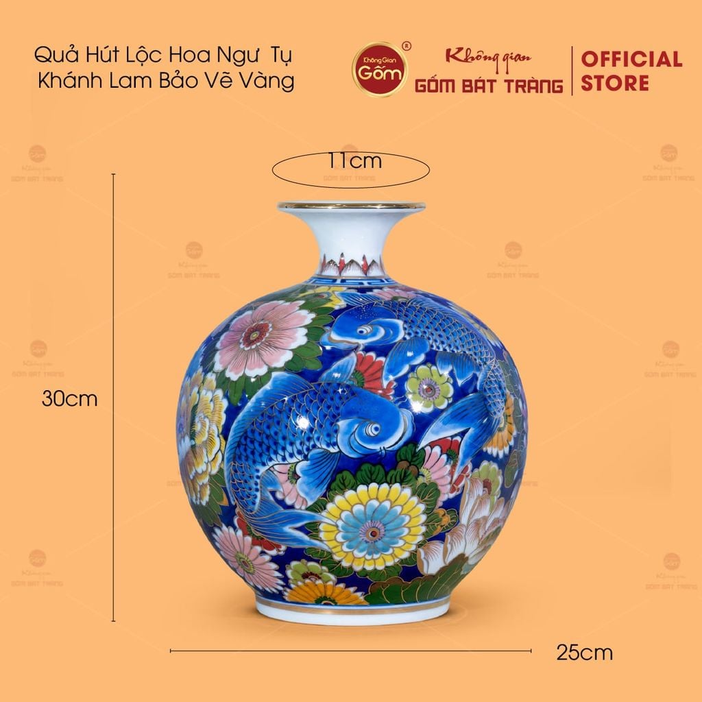 Quả Hút Lộc Hoa Ngư Tụ Khánh Lam Bảo Vẽ Vàng