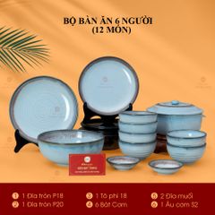 Bộ Bàn Ăn 6 Người (12 món) Men Biển Xanh Kim Sa