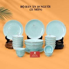 Bộ Bàn Ăn 10 Người (21 Món) Men Ngọc Vân Hoa Cúc Kẻ Vàng