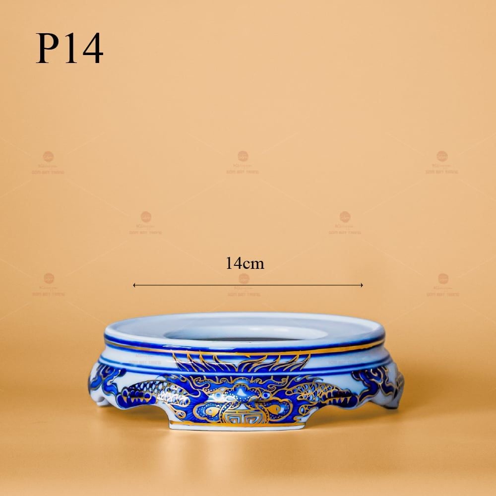 Bát Hương Song Long Chầu Nguyệt Men Lam Nổi Vẽ Vàng Kim