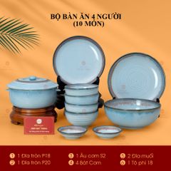 Bộ Bàn Ăn 4 Người (10 món) Men Biển Xanh Kim Sa