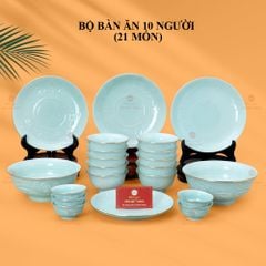 Bộ Bàn Ăn 10 Người (21 Món) Men Ngọc Vân Hoa Cúc Kẻ Vàng