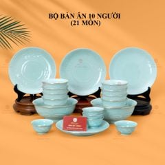 Bộ Bàn Ăn 10 Người (21 Món) Men Ngọc Vân Hoa Cúc Kẻ Vàng