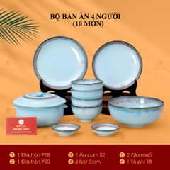 Bộ Bàn Ăn 4 Người (10 món) Men Biển Xanh Kim Sa