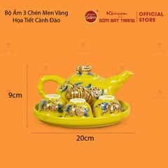 Bộ Ấm 3 Chén Thờ Men Vàng Họa Tiết Cành Đào