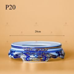 Bát Hương Song Long Chầu Nguyệt Men Lam Nổi Vẽ Vàng Kim
