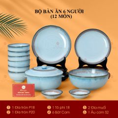 Bộ Bàn Ăn 6 Người (12 món) Men Biển Xanh Kim Sa