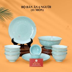 Bộ Bàn Ăn 6 Người (11 Món) Men Ngọc Vân Hoa Cúc Kẻ Vàng