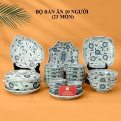 Bộ Bát Đĩa Bát Tràng Men Rạn Vẽ Cúc Đen