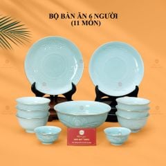 Bộ Bàn Ăn 6 Người (11 Món) Men Ngọc Vân Hoa Cúc Kẻ Vàng