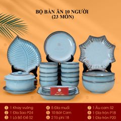 Bộ Bàn Ăn 10 Người (23 món) Men Biển Xanh Kim Sa
