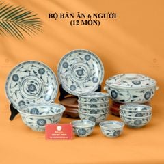 Bộ Bát Đĩa Bát Tràng Men Rạn Vẽ Cúc Đen