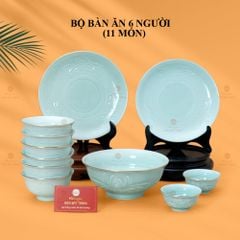 Bộ Bàn Ăn 6 Người (11 Món) Men Ngọc Vân Hoa Cúc Kẻ Vàng