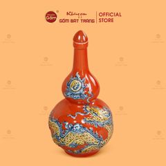 Nậm Rượu Men Đỏ Họa Tiết Kim Long Chầu Nhật