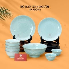 Bộ Bàn Ăn 4 Người (9 Món) Men Ngọc Vân Hoa Cúc Kẻ Vàng