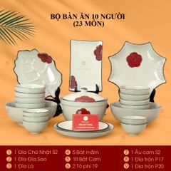 Bộ Bàn Ăn 10 Người (23 món) Men Hỏa Biến Hoa Sứ Đỏ
