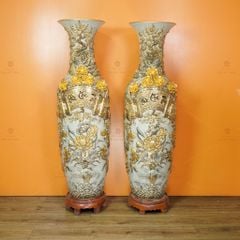 Lộc Bình 1M4 Men Rạn Phúc Lộc Thọ Đắp Nổi Vẽ Vàng