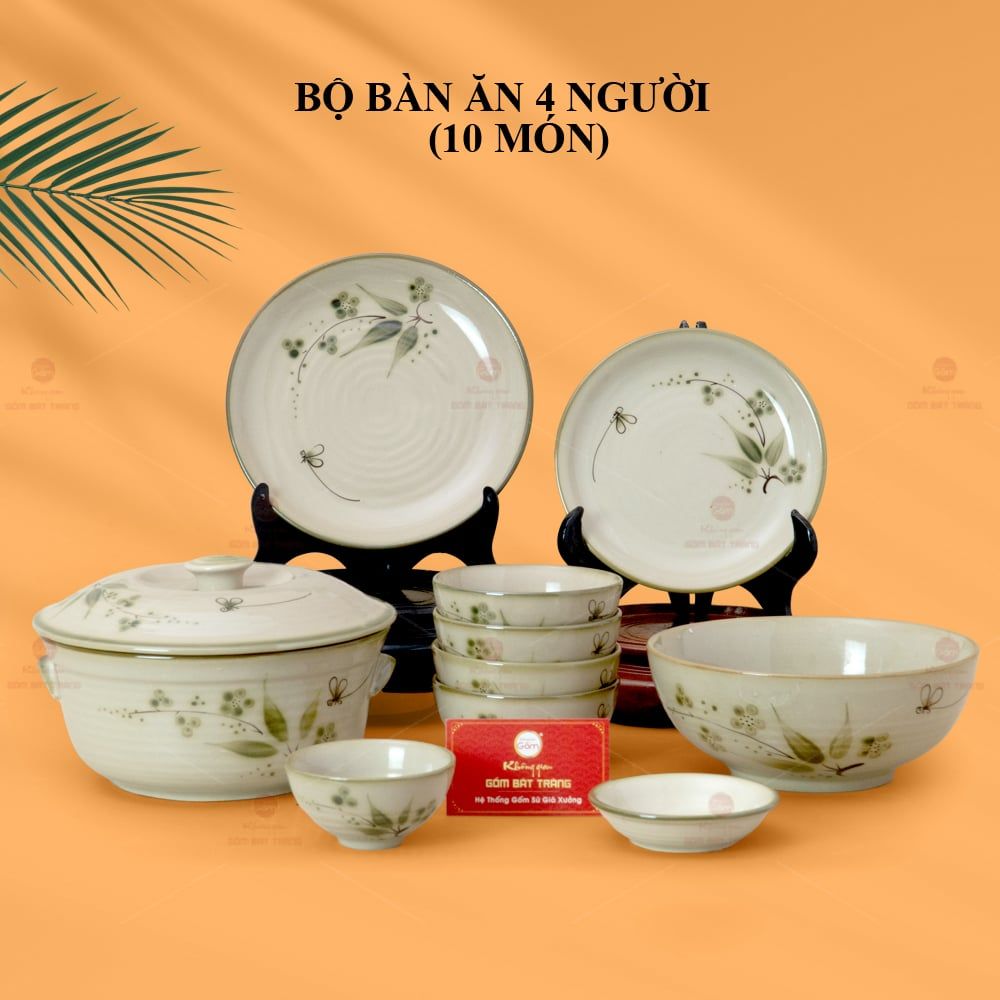 Bộ Bàn Ăn 4 Người (10 món) Men Kem Đào Chuồn