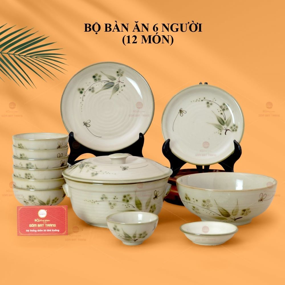 Bộ Bàn Ăn 6 Người (12 món) Men Kem Đào Chuồn