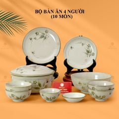 Bộ Bát Đĩa Bát Tràng Men Kem Đào Chuồn