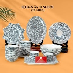 Bộ Bàn Ăn 10 Người (22 món) Men Trắng Vẽ Cá Đàn
