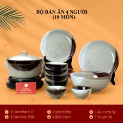 Bộ Bàn Ăn 4 Người (10 món) Men Hỏa Biến Ba Màu