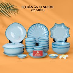 Bộ Bàn Ăn 10 Người (23 món) Men Biển Xanh Cát Trắng