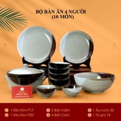 Bộ Bát Đĩa Bát Tràng Men Hỏa Biến Ba Màu