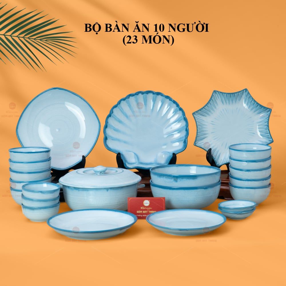 Bộ Bàn Ăn 10 Người (23 món) Men Biển Xanh Cát Trắng