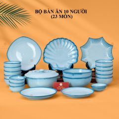 Bộ Bàn Ăn 10 Người (23 món) Men Biển Xanh Cát Trắng