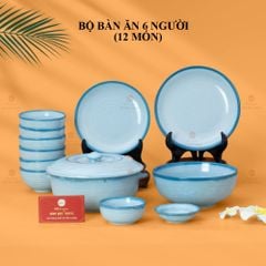 Bộ Bát Đĩa Bát Tràng Men Biển Xanh Cát Trắng