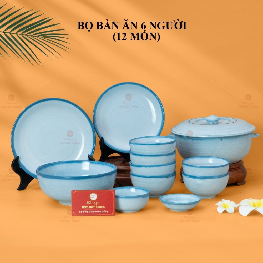 Bộ Bàn Ăn 6 Người (12 món) Men Biển Xanh Cát Trắng