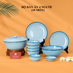 Bộ Bàn Ăn 4 Người (10 món) Men Biển Xanh Cát Trắng