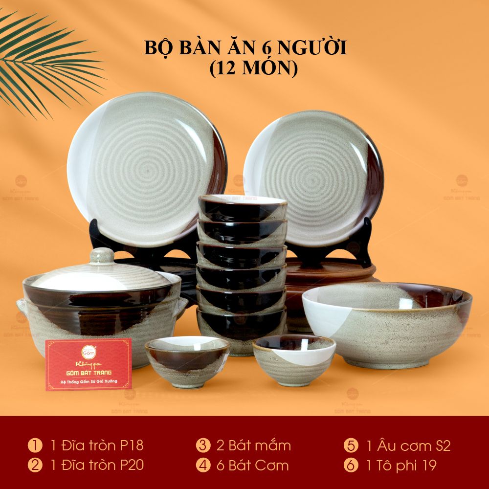 Bộ Bàn Ăn 6 Người (12 món) Men Hỏa Biến Ba Màu