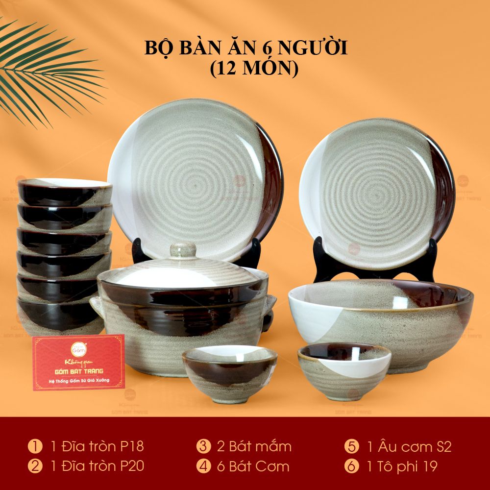 Bộ Bàn Ăn 6 Người (12 món) Men Hỏa Biến Ba Màu
