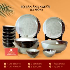 Bộ Bàn Ăn 6 Người (12 món) Men Hỏa Biến Ba Màu