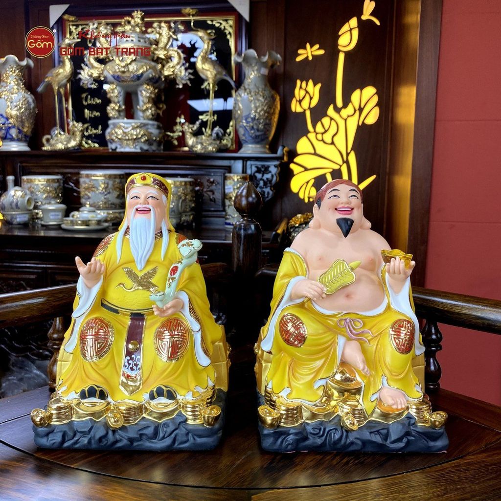 Tượng Thần Tài Thổ Địa Ghế Đá Áo Vàng