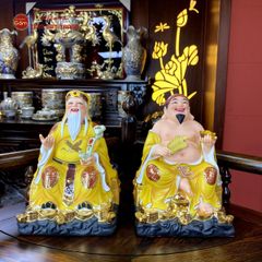 Tượng Thần Tài Thổ Địa Ghế Đá Áo Vàng