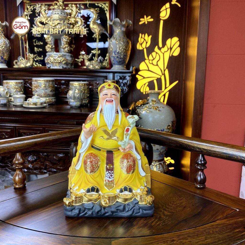 Tượng Thần Tài Thổ Địa Ghế Đá Áo Vàng