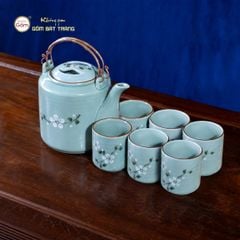 Bộ Ấm Tích Men Xanh Hoa Đào Trắng