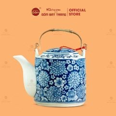 Ấm Tích Bát Tràng Men Lam Vẽ Ngàn Hoa