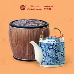 Ấm Tích Bát Tràng Men Lam Vẽ Ngàn Hoa