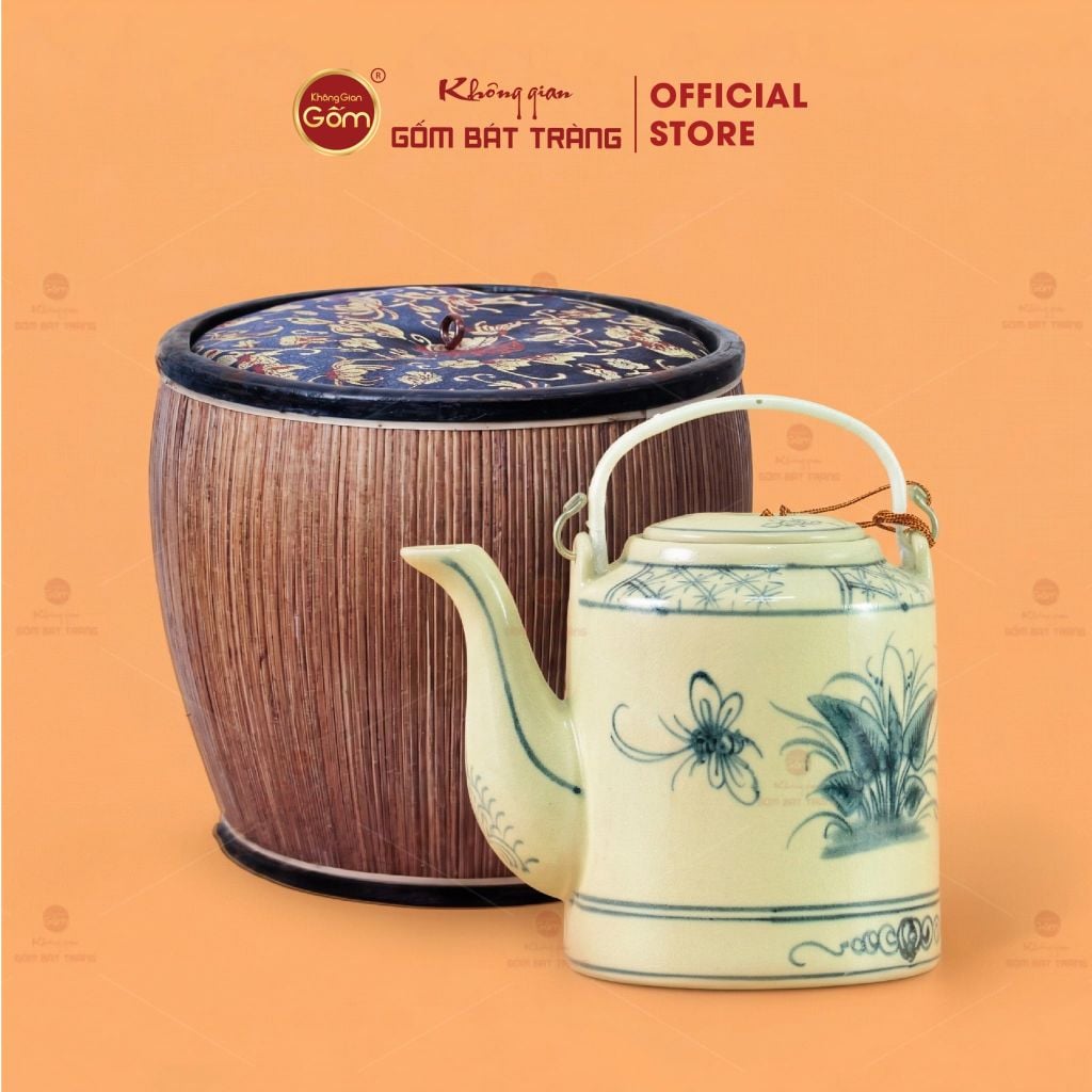 Ấm Tích Bát Tràng Men Rạn Vẽ Chuồn