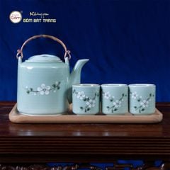 Bộ Ấm Tích Men Xanh Hoa Đào Trắng